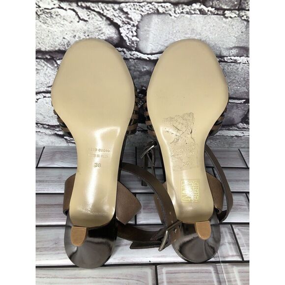 Nanette Lepore Silver Patent Brown Leather Ankle Straps Heels Women Sz 38EU/7.5M - Picture 7 of 16